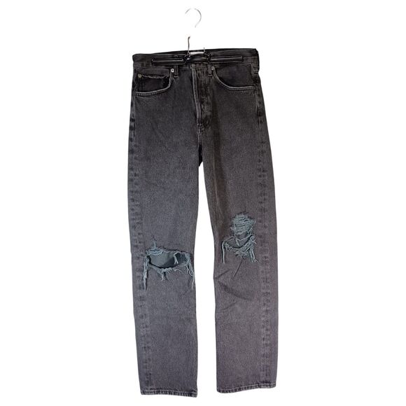Agolde Jeans Womens 25 Black 90s Straight Button Fly Distressed - Picture 1 of 5
